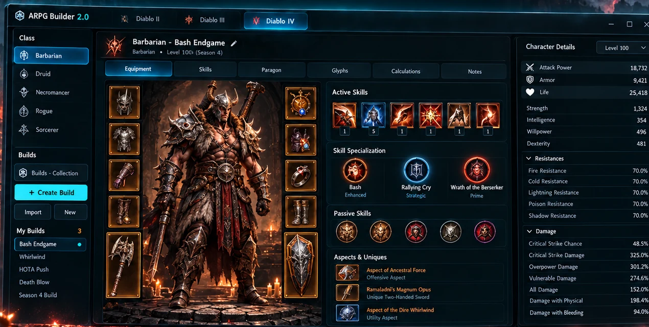 Интерфейс Diablo IV в Builder 2.0